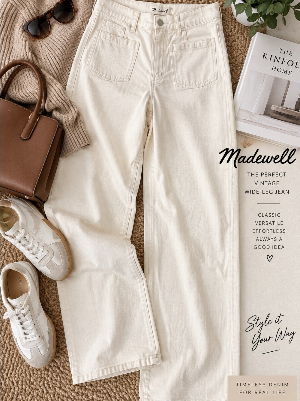 Madewell The Perfect Vintage Wide-Leg Jeans Size 30 Cream Ecru High Rise Denim